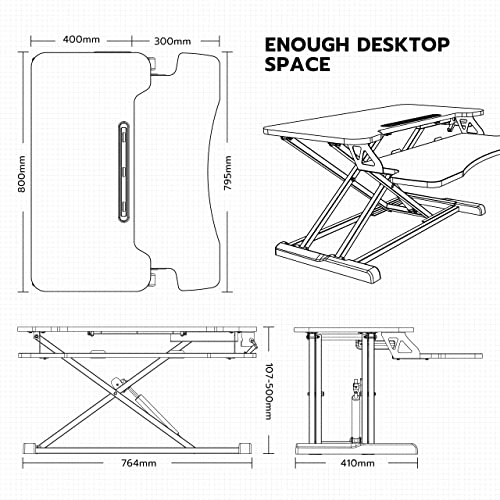 HumanTeck 32 Zoll Sitz-Steh-Arbeitsplatz Schreibtisch,Stehpult Aufsatz Schreibtisch, Höhenverstellbarer Schreibtischaufsatz mit Tastaturablage Geeignet für Zwei Monitore,15 kg Kapazitä(Schwarz) - EDV-Guru (Guru e.U.)