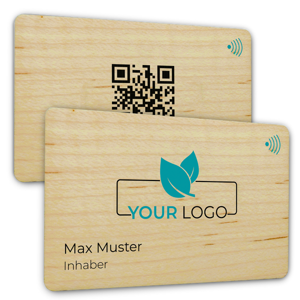personalisierbare Holzvisitenkarte - Digitale Visitenkarte - NFC - QR Code - EDV-Guru (Guru e.U.)